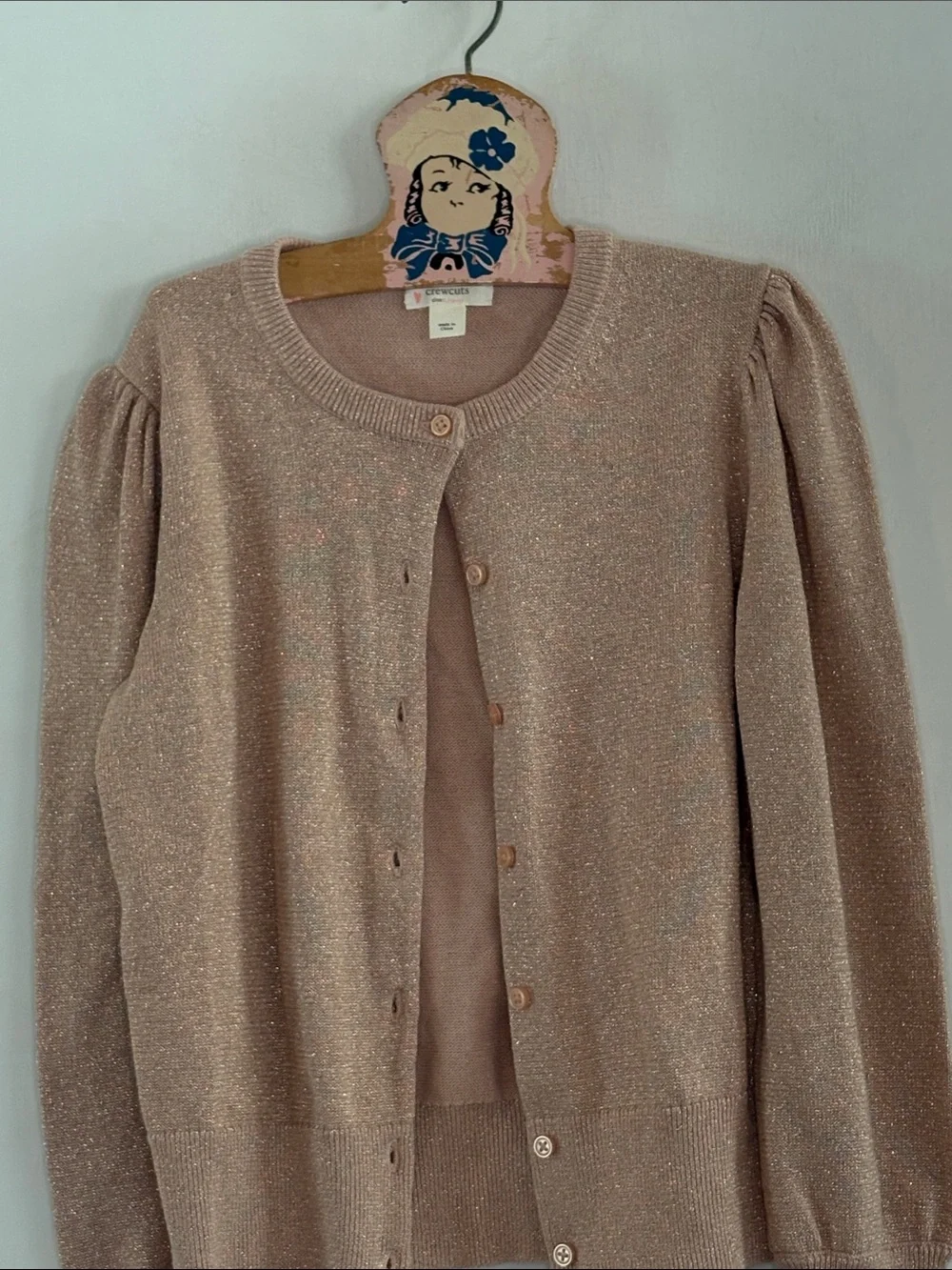 Crewcuts J Crew rose gold metallic long sleeve cardigan Size Large